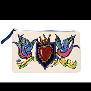 Brighton Love Of Art Dove Heart Canvas Multicolor Zipper Pouch Bag NWOT